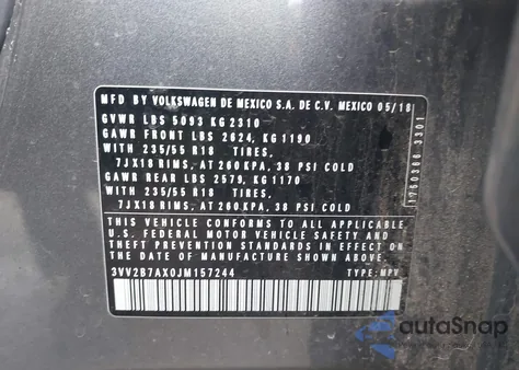 2018 Volkswagen Tiguan 2.0T Se/2.0T Sel from USA, damaged, VIN 3VV2B7AX0JM157244